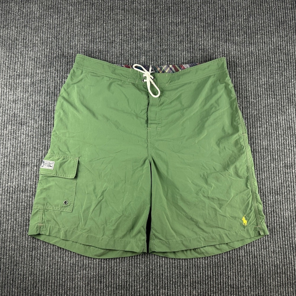 Polo Ralph‎ Lauren Mens Green Swim Trunks Cargo Pocket Mesh Lined Size Large